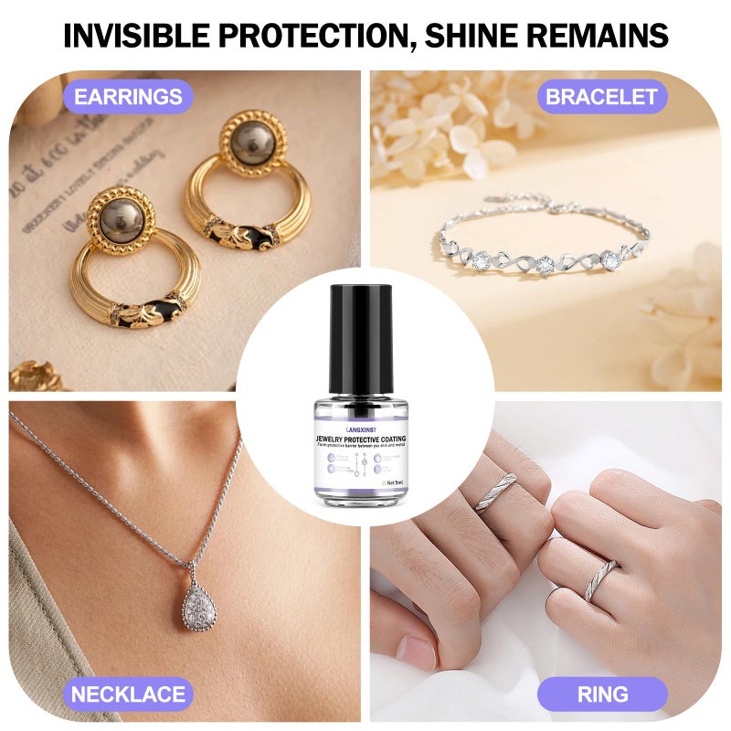 LANGXINST 5ml Jewelry Protective Coating,Jewelry Sealant, Clear Invisible Long-Lasting Protection Forms a Protective Barrier Between Skin and Metal Suitable for Earrings, Rings, and Bracelets - Image 3