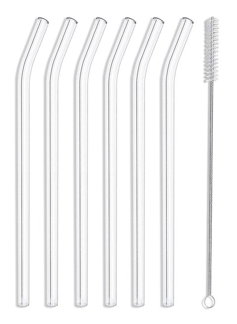 6- Reusable Transparent Glass Drinking Straws Clear 21cm