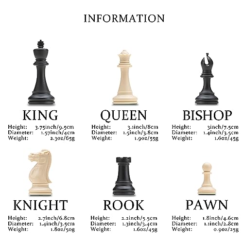 A&A Tournament Chess Set/ 20''x20'' Foldable Silicone Chess Board / 3.75'' King Height Plastic Quadruple Weighted Classic Staunton Pieces/Storage Bag for 6 Years Old - 2 Players - Image 4
