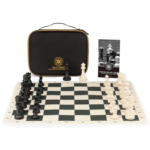 A&A Tournament Chess Set/ 20''x20'' Foldable Silicone Chess Board / 3.75'' King Height Plastic Quadruple Weighted Classic Staunton Pieces/Storage Bag for 6 Years Old - 2 Players - Image 2