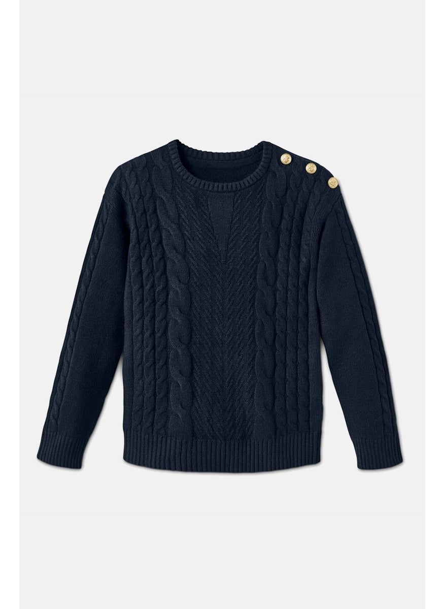 Tchibo Kids Girl Knitted Crew Neck Sweater, Navy  - Image 2