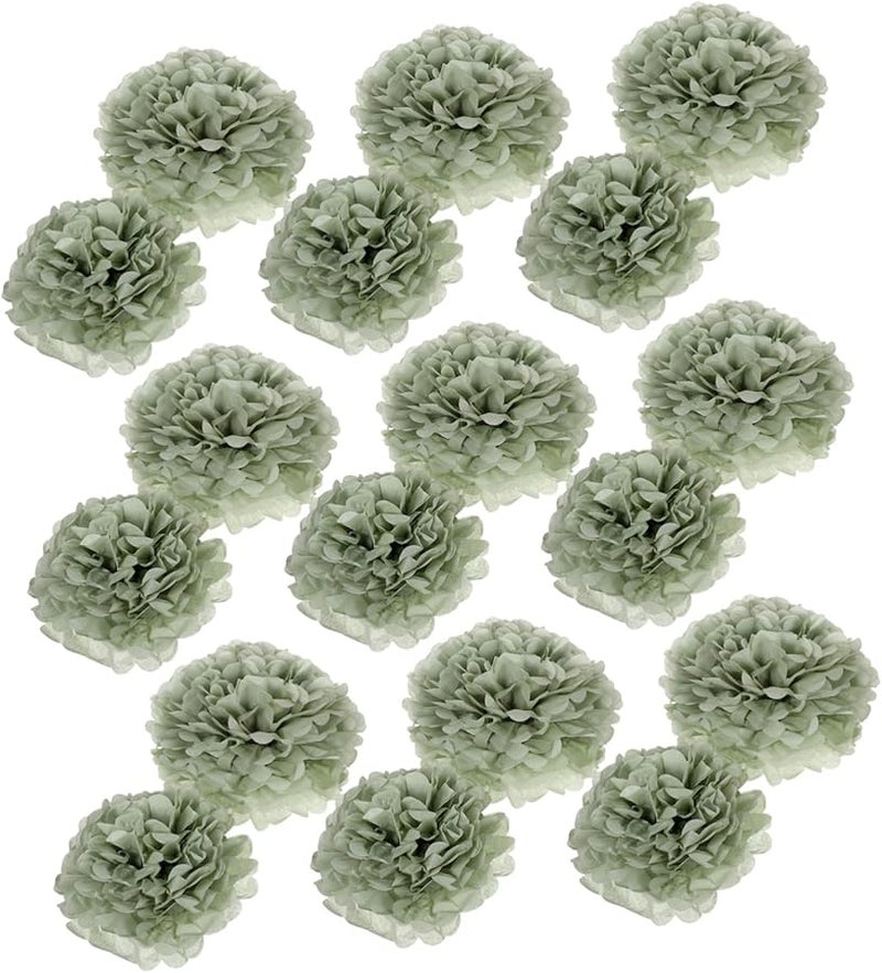 زينة كرات خضراء من البومبوم 24 قطعة، ديكور حفلات معلق لأعياد الميلاد والزفاف والحدائق - Image 1