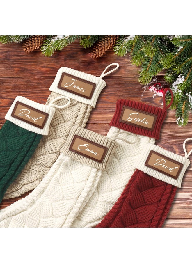 Dremisland - Knitted Christmas Stockings 4Pack 18" Personalized Family Christmas Stocking Custom Name With Leather Patches Burgundy Green White Xmas Hanging Stocking For Holiday Party Decoration - Image 1