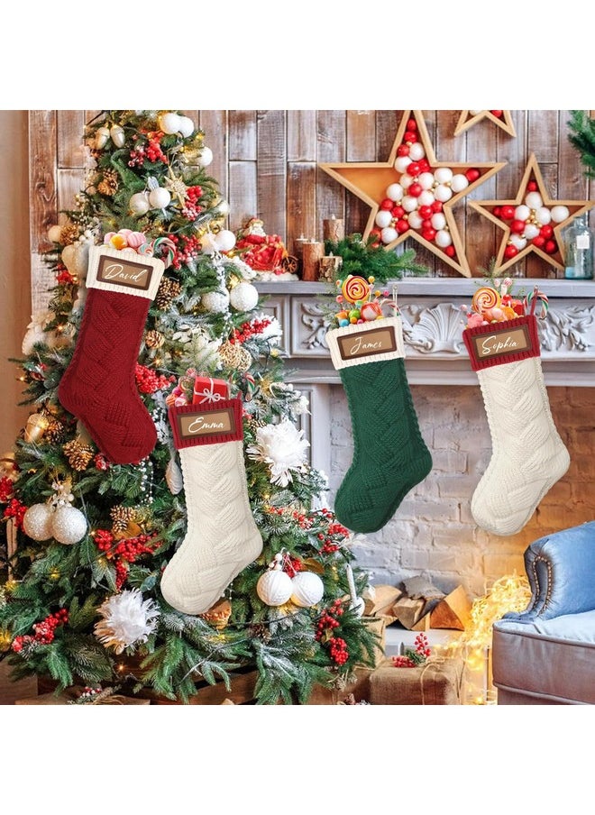 Dremisland - Knitted Christmas Stockings 4Pack 18" Personalized Family Christmas Stocking Custom Name With Leather Patches Burgundy Green White Xmas Hanging Stocking For Holiday Party Decoration - Image 1