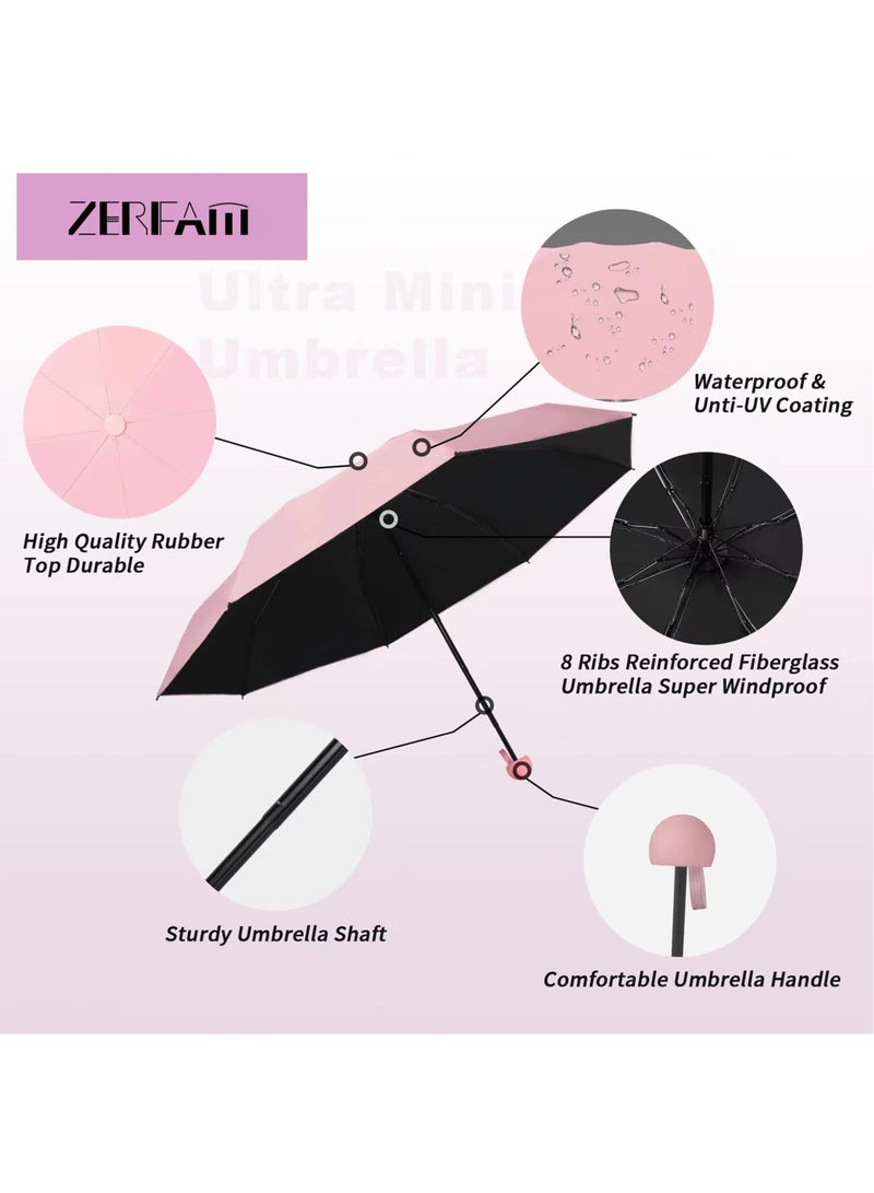 زيريفام مظلة صغيرة للسفر مع حقيبة، مظلة للحماية من الشمس، مظلة صغيرة مدمجة للحقيبة، تصميم محمول صغير خفيف الوزن مثالي للمظلات الخارجية للحماية من الشمس والمطر - Image 4