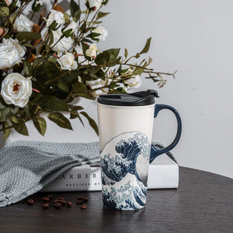 Topadorn Ceramic Travel Mug Porcelain Coffee Cup with Spill-proof Lid and Box, 17 Oz. - Image 2