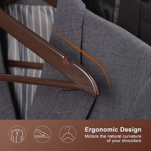 Ash  Roh Ash & Roh® -Wooden Suit Hangers with Non Slip Pants Bar Smooth Finish Solid Wood Coat Hanger 360° Swivel Hook Precisely Cut Notches for Camisole, Clothes Hangers (18, WALNUT HANGER) - Image 5