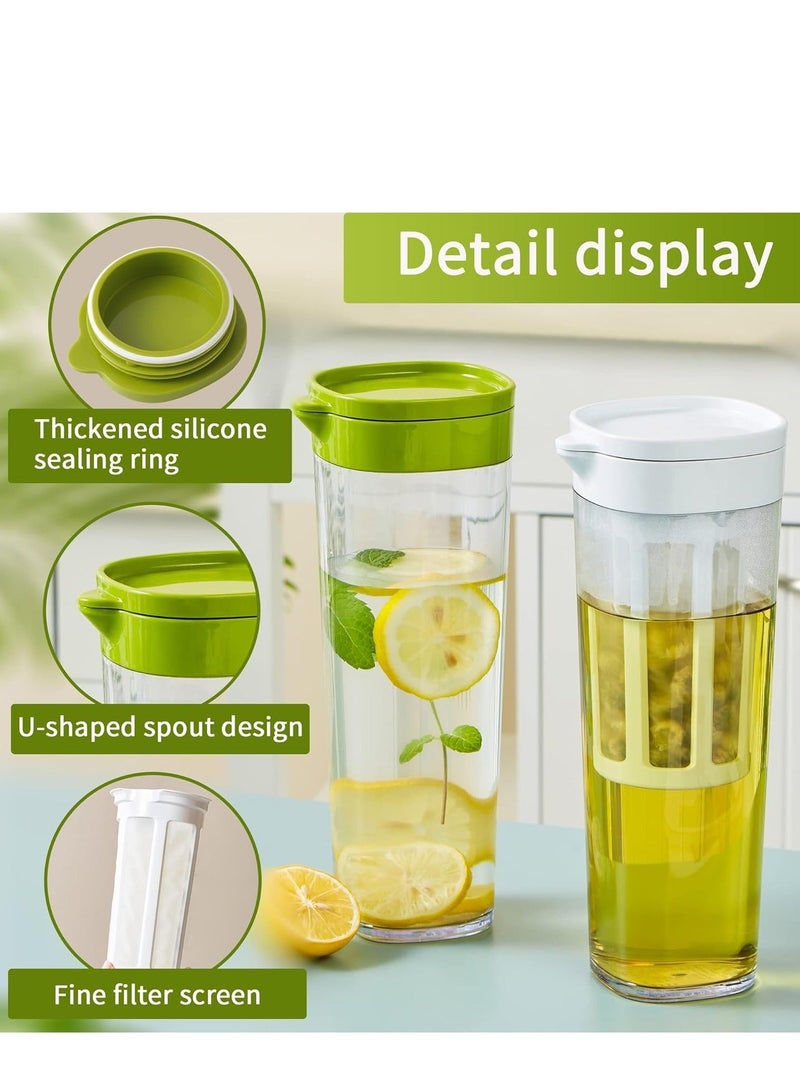 واي آند دي Plastic Fruit Infuser Water Pitcher with Removable Lid, 2Pcs Pitcher, Airtight for Fridge Door,Homemade Iced Coffee and Lemonade 1.1L/38Oz, White/Green - Image 2