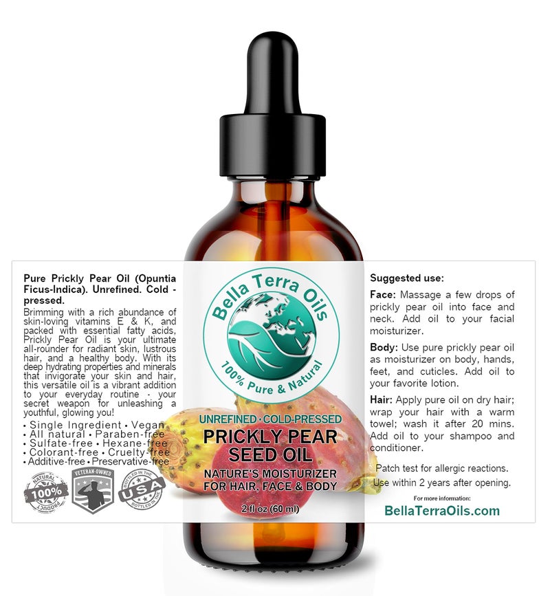 Bella Terra Oils - Prickly Pear Seed Oil 2 oz - Cold-Pressed Excellence, Packed with Vitamin E, Linoleic Acid, and Betalains, A Luxurious Touch for the Face - Image 2