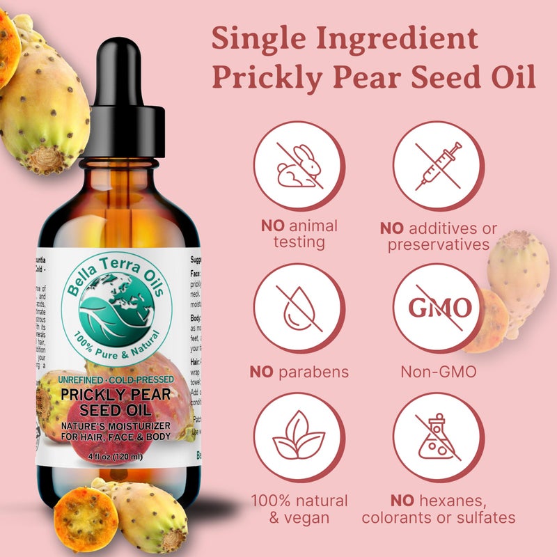 Bella Terra Oils - Prickly Pear Seed Oil 2 oz - Cold-Pressed Excellence, Packed with Vitamin E, Linoleic Acid, and Betalains, A Luxurious Touch for the Face - Image 4