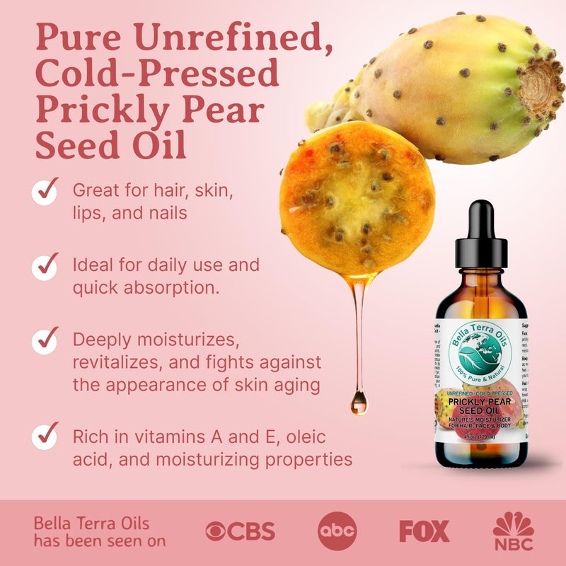 Bella Terra Oils - Prickly Pear Seed Oil 2 oz - Cold-Pressed Excellence, Packed with Vitamin E, Linoleic Acid, and Betalains, A Luxurious Touch for the Face - Image 3