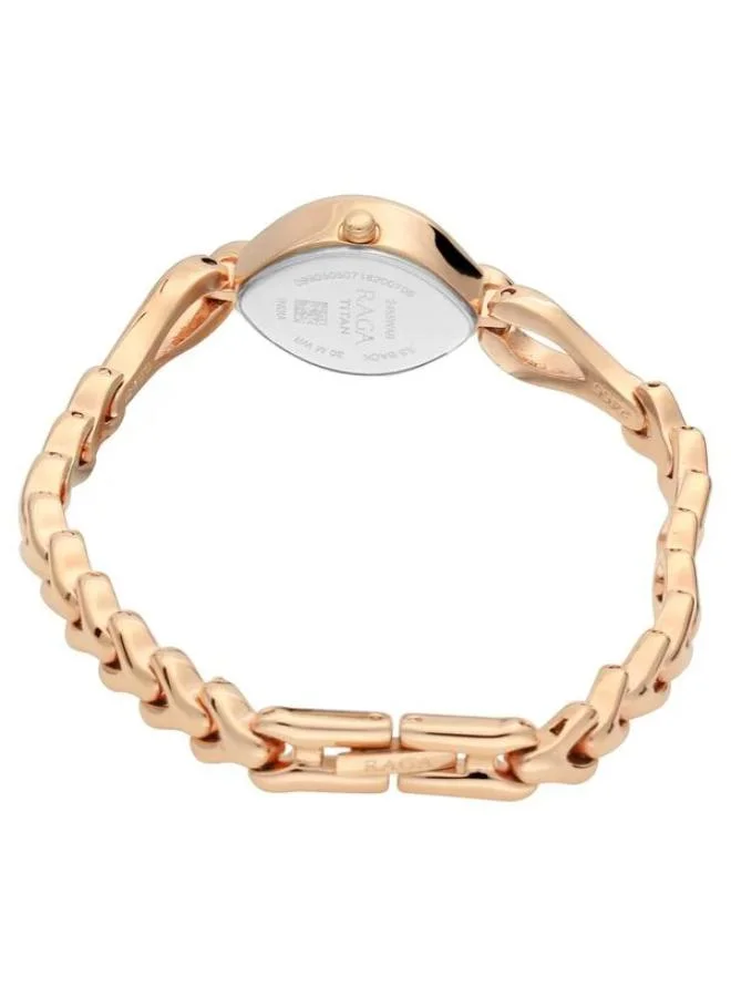 تيتان ساعة نسائية بعقارب وسوار معدني ذهبي وردي
