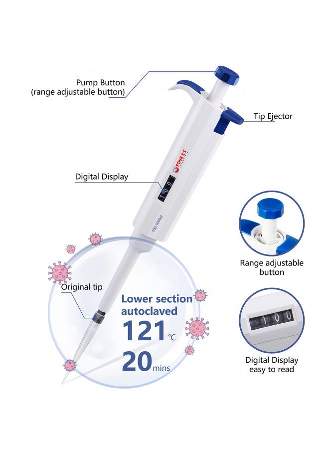 FOUR E'S SCIENTIFIC 1ml Single-Channel Pipettor Adjustable Variable Volume 100-1000ul Micro Pipette High Accurate Pipettor for Laboratory - Image 3