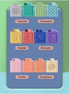 Generic Soft Silicone Stacking Toy, Baby Montessori Sensory Ball Teether, Squeeze Play with Numbers Shapes Animals Fruit and Textures, Activity Toy for Toddlers 6 Months and Up, 12pcs  - Image 2