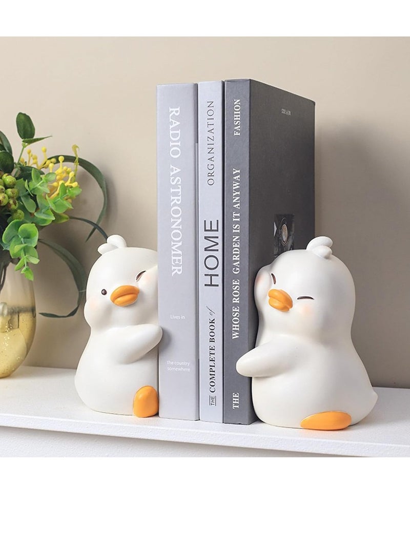 FengSVMA Hug Duck Bookends, Cute Book Ends Decorative Bookends for Shelves, Creative Resin Book Holders for Shelf Desk Home Office Decoration - Image 1