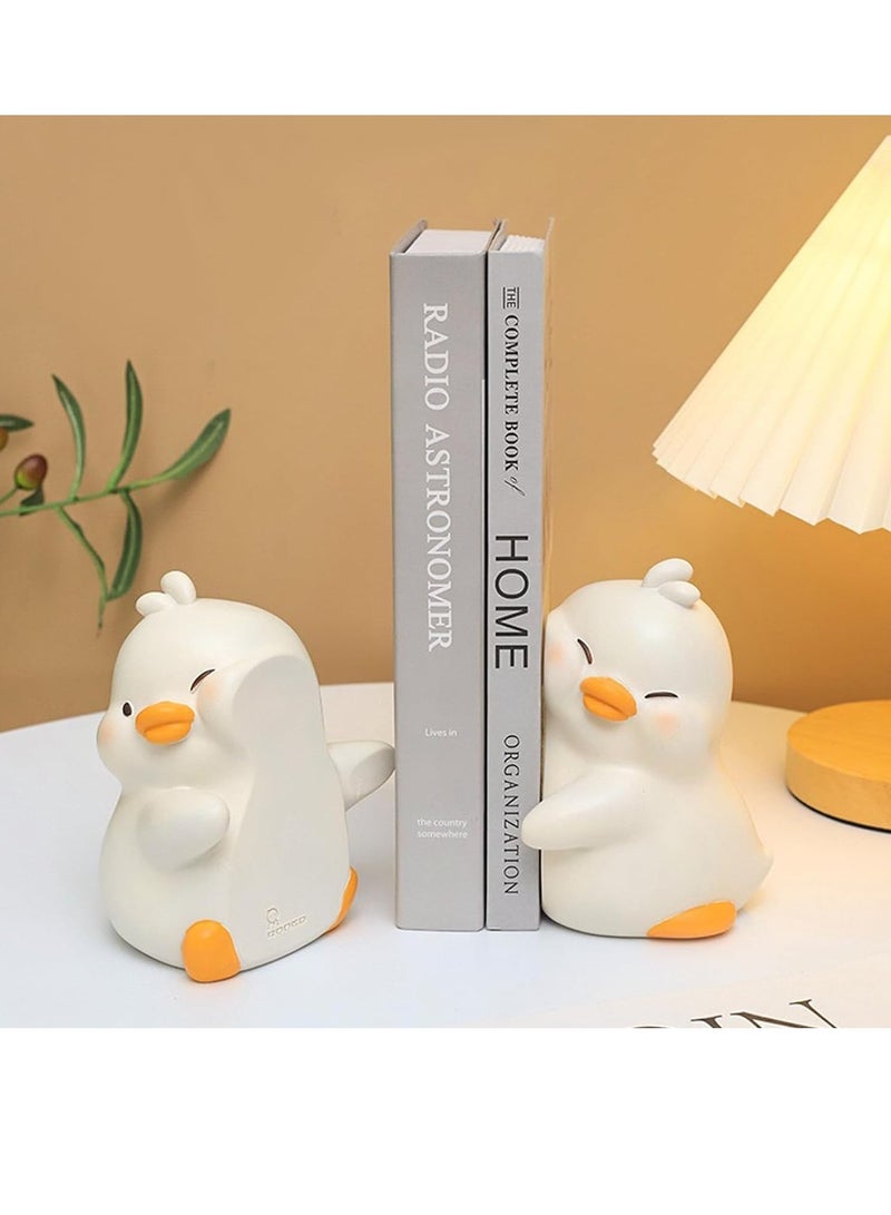 FengSVMA Hug Duck Bookends, Cute Book Ends Decorative Bookends for Shelves, Creative Resin Book Holders for Shelf Desk Home Office Decoration - Image 2