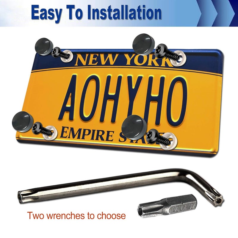 AOOTF Black Anti Theft License Plate Screws - Stainless Steel Mounting Hardware Kit for Front/Rear, M6 Security Screws, Caps, Plug-in Fasteners, Rattle Proof Pads - Image 4