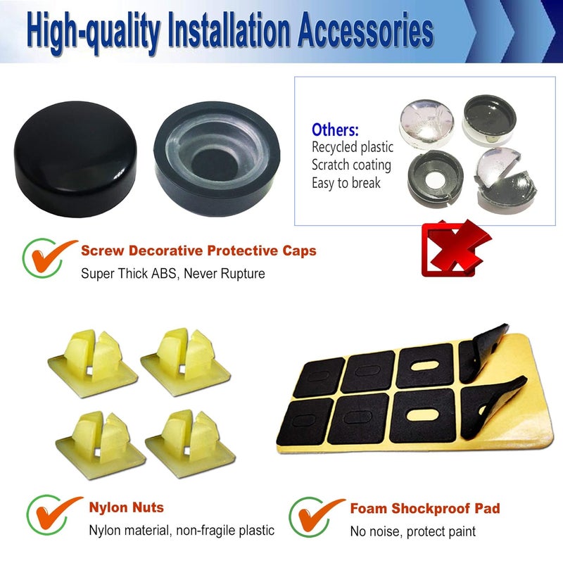 AOOTF Black Anti Theft License Plate Screws - Stainless Steel Mounting Hardware Kit for Front/Rear, M6 Security Screws, Caps, Plug-in Fasteners, Rattle Proof Pads - Image 5