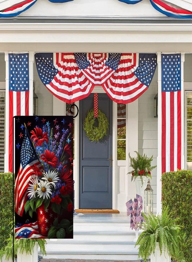 BLKWHT 4th of July Floral Garden Flag 12x18 Vertical Double Sided Patriotic USA Flag Red Blue Memorial Day Independence Day Outside Decorations Burlap Yard Flag BW299 - Image 3
