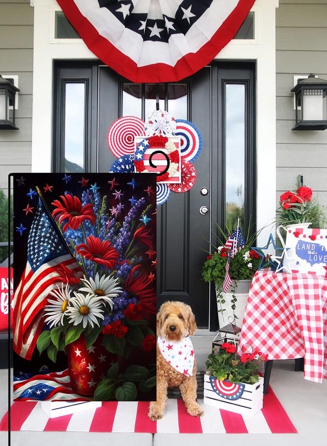 BLKWHT 4th of July Floral Garden Flag 12x18 Vertical Double Sided Patriotic USA Flag Red Blue Memorial Day Independence Day Outside Decorations Burlap Yard Flag BW299 - Image 4