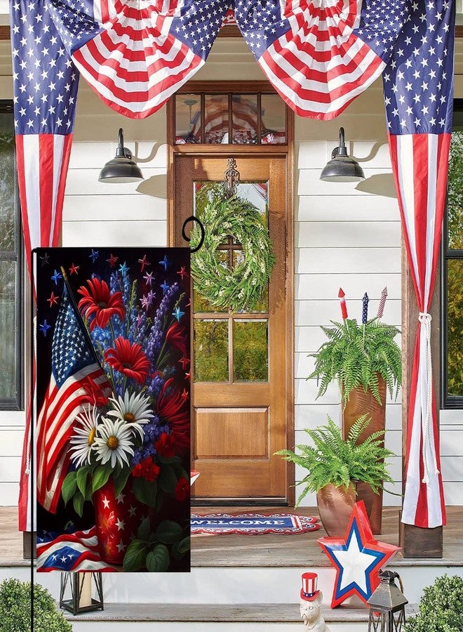BLKWHT 4th of July Floral Garden Flag 12x18 Vertical Double Sided Patriotic USA Flag Red Blue Memorial Day Independence Day Outside Decorations Burlap Yard Flag BW299 - Image 2