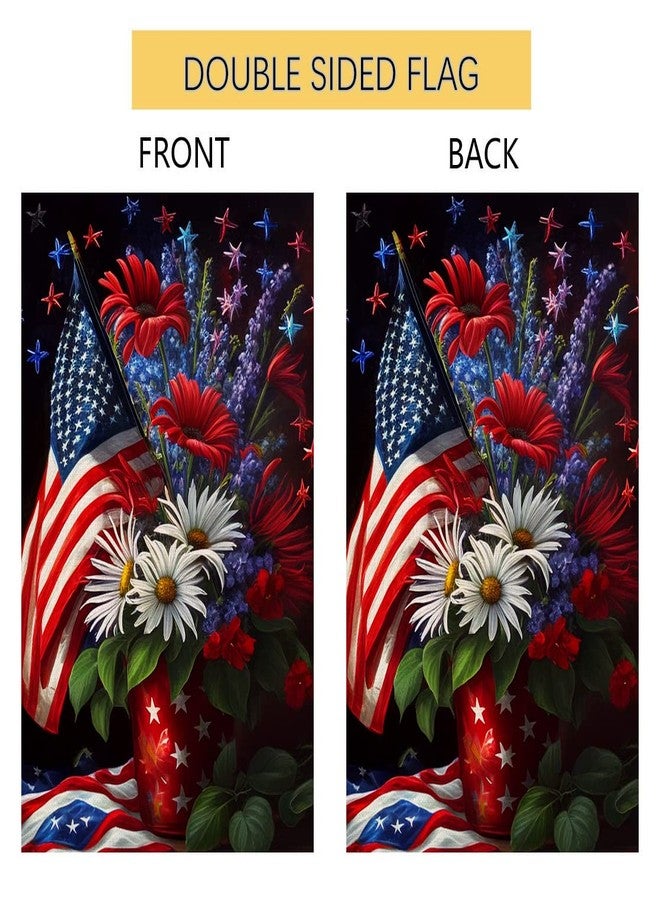 BLKWHT 4th of July Floral Garden Flag 12x18 Vertical Double Sided Patriotic USA Flag Red Blue Memorial Day Independence Day Outside Decorations Burlap Yard Flag BW299 - Image 5