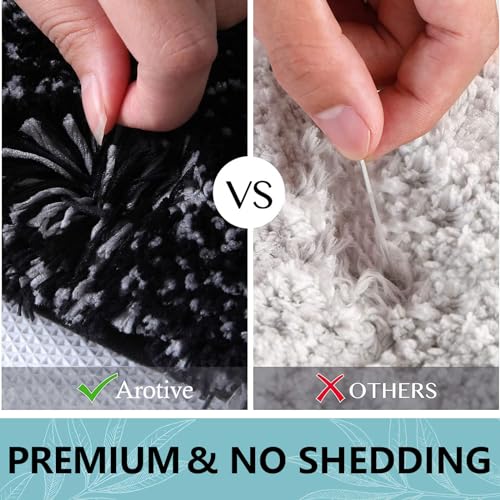 Arotive Microfiber Bathroom Rugs 3 Piece with Toilet Lid Cover, Shaggy Soft and Absorbent Bath Rug, Non-Slip, Machine Washable Bath Mats for Bathroom（24x16+24x20+17.5x15, Black - Image 5