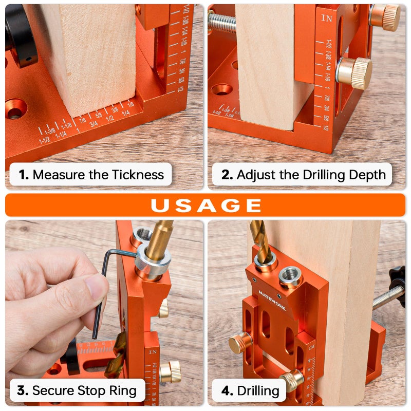 Matework Pocket Hole Jig Kit, Matework Adjustable Pocket Hole Jig System with Stop Collars, Pocket Holes Tool 30PCS with Screws, Wood Plug, Allen Wrench for Woodworking - Image 5