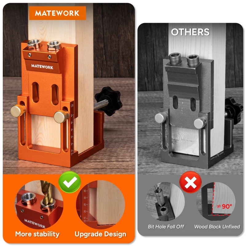 Matework Pocket Hole Jig Kit, Matework Adjustable Pocket Hole Jig System with Stop Collars, Pocket Holes Tool 30PCS with Screws, Wood Plug, Allen Wrench for Woodworking - Image 3