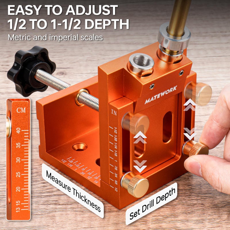 Matework Pocket Hole Jig Kit, Matework Adjustable Pocket Hole Jig System with Stop Collars, Pocket Holes Tool 30PCS with Screws, Wood Plug, Allen Wrench for Woodworking - Image 2