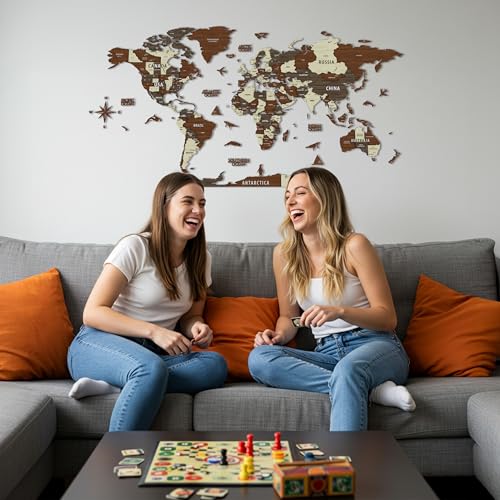 Colorfull Worlds Multilayer 3D Wooden World Map Travel Map States and Capitals Wall Decor For New House Gift For Travelers Office Decor Birthday PresentLiving Room Decoration L Mixed - Image 3