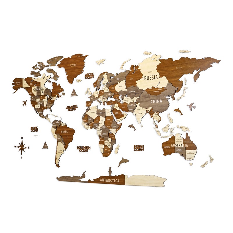 Colorfull Worlds Multilayer 3D Wooden World Map Travel Map States and Capitals Wall Decor For New House Gift For Travelers Office Decor Birthday PresentLiving Room Decoration L Mixed - Image 2