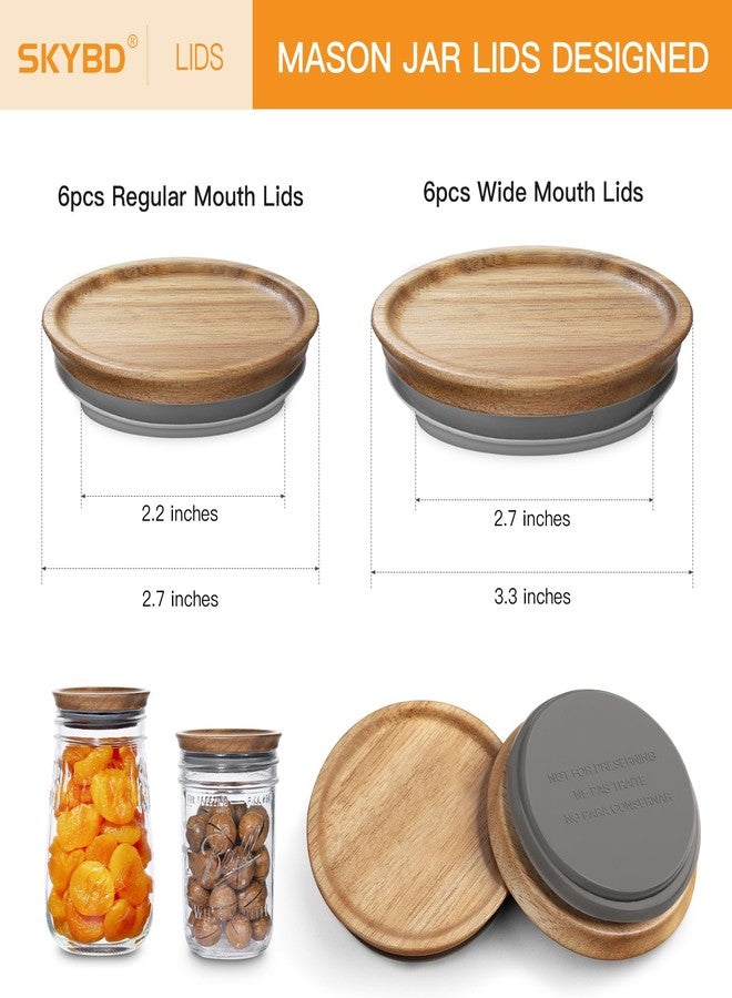 SKYBD 6 Regular Mouth and 6 Wide Mouth Wooden Mason Jar Lids for Ball/Mason Jars, Reusable Acacia Wood Mason Jar Lids with Airtight Silicone Seal Perfect for Dry Food Storage (6PCS-Regular + 6PCS-Wide) - Image 2
