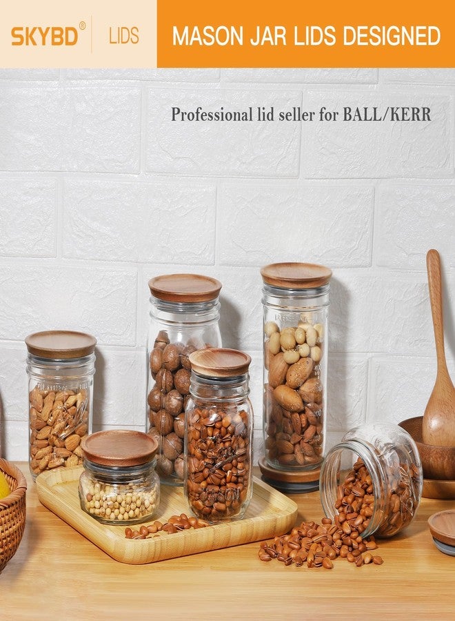 SKYBD 6 Regular Mouth and 6 Wide Mouth Wooden Mason Jar Lids for Ball/Mason Jars, Reusable Acacia Wood Mason Jar Lids with Airtight Silicone Seal Perfect for Dry Food Storage (6PCS-Regular + 6PCS-Wide) - Image 4