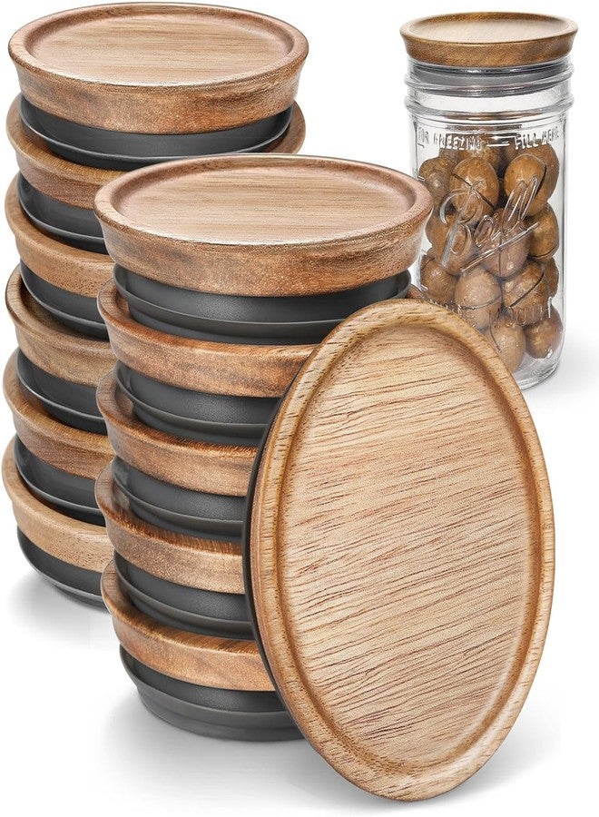 SKYBD 6 Regular Mouth and 6 Wide Mouth Wooden Mason Jar Lids for Ball/Mason Jars, Reusable Acacia Wood Mason Jar Lids with Airtight Silicone Seal Perfect for Dry Food Storage (6PCS-Regular + 6PCS-Wide) - Image 1