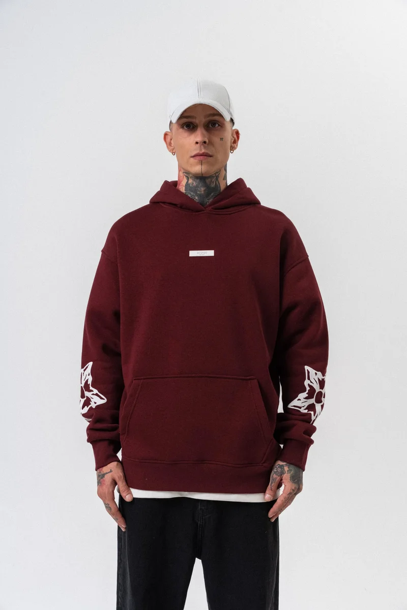 RESPIRE Men's Astro Mode Printed Hooded Oversize Hoodie Bordeaux