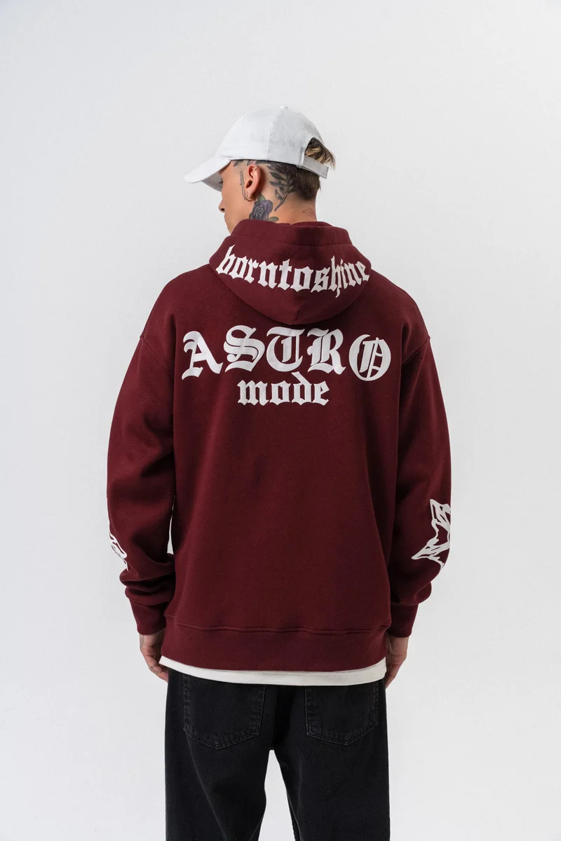 RESPIRE Men's Astro Mode Printed Hooded Oversize Hoodie Bordeaux