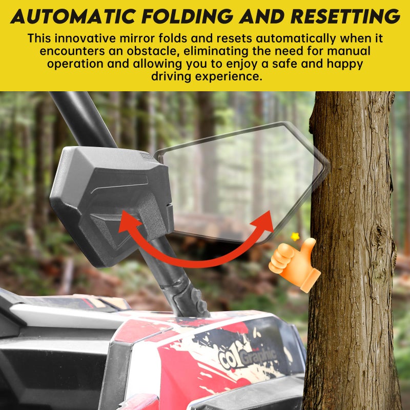 SHEJISI UTV Mirrors,The Spring Back Feature Allows Easy Reset After Fold,2025 New SXS Mirrors Side View for 1.5"-2.0" Roll Cage,Compatible with Polaris RZR,Can Am X3,Kawasaki Mule KRX,Honda Pioneer - Image 2