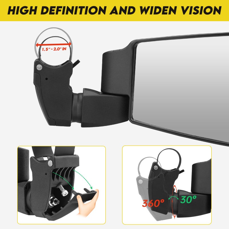 SHEJISI UTV Mirrors,The Spring Back Feature Allows Easy Reset After Fold,2025 New SXS Mirrors Side View for 1.5"-2.0" Roll Cage,Compatible with Polaris RZR,Can Am X3,Kawasaki Mule KRX,Honda Pioneer - Image 3