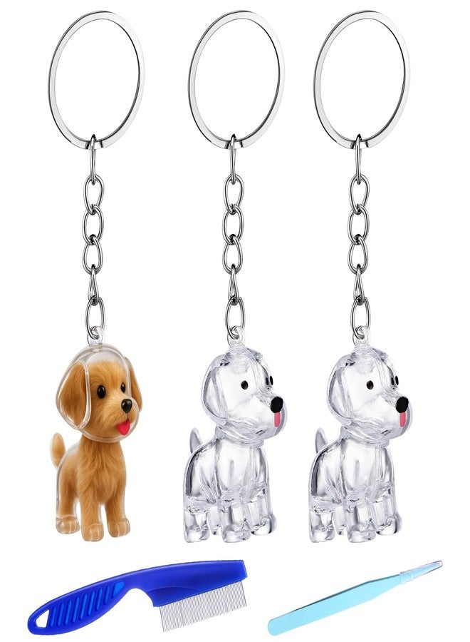 Nosiny 3 Pcs Dog Hair Collector Keychain Charm Memorial Storage Box Plastic Pet Fur Holder Keyring Cute Dog Hair Keepsake Collection with Tweezers Comb Memorial Gift for Pet Lovers(Puppy) - Image 1