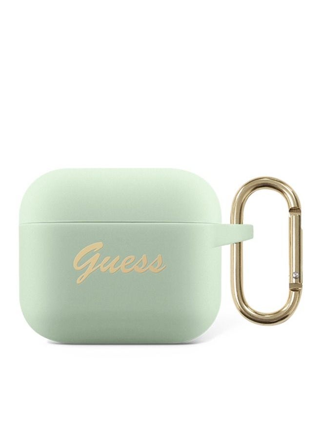 GUESS - Silicone Printed Script Case with Ring for Airpods 3 / Shock Absorption & Scratch Resistant Protection / Dustproof & Durable Construction / Snap-On Closure / Luxurious Printed Script Design - Green - Image 1