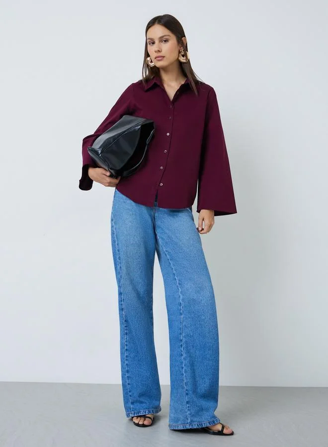 Styli Burgundy Regular Fit Shirt With Flare Sleeves