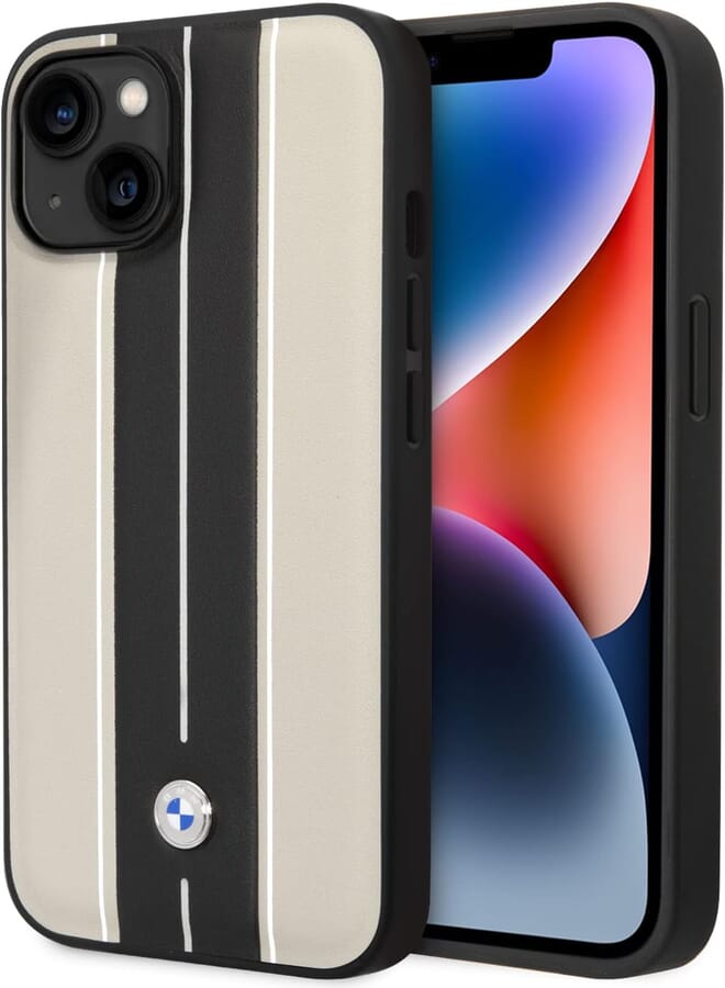 CG MOBILE CG MOBILE BMW BMW Signature Collection Genuine Leather Case With Hot Stamp Lines For iPhone 14 Plus - Beige