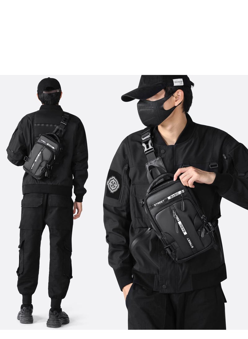 Zikra Sling Bag For Men Shoulder Crossbody, Backpack Waterproof Gadget Organizer Chest Bag For Travel Bag Anti-Theft Side Chest Bag With USB Charging Port & External Mobile Zipper Pocket. - Image 2