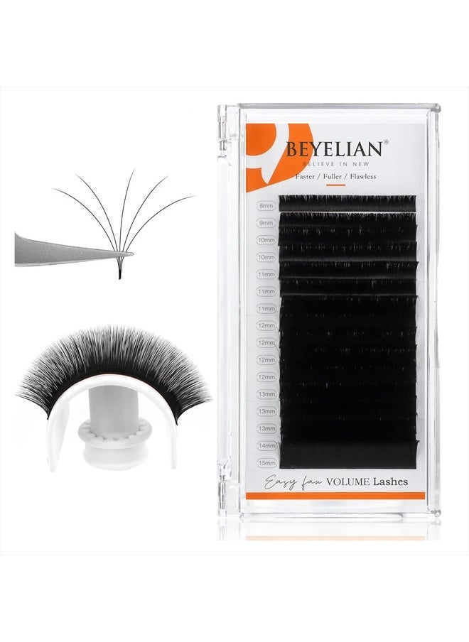 BEYELIAN Easy Fan Eyelash Extensions 0.03 Mega Volume Super Thin Lightweight Self Fans Lash Extension Matte Black Professional Salon Stylists Use D+ Curl 8-15mm Mix Tray  - Image 1