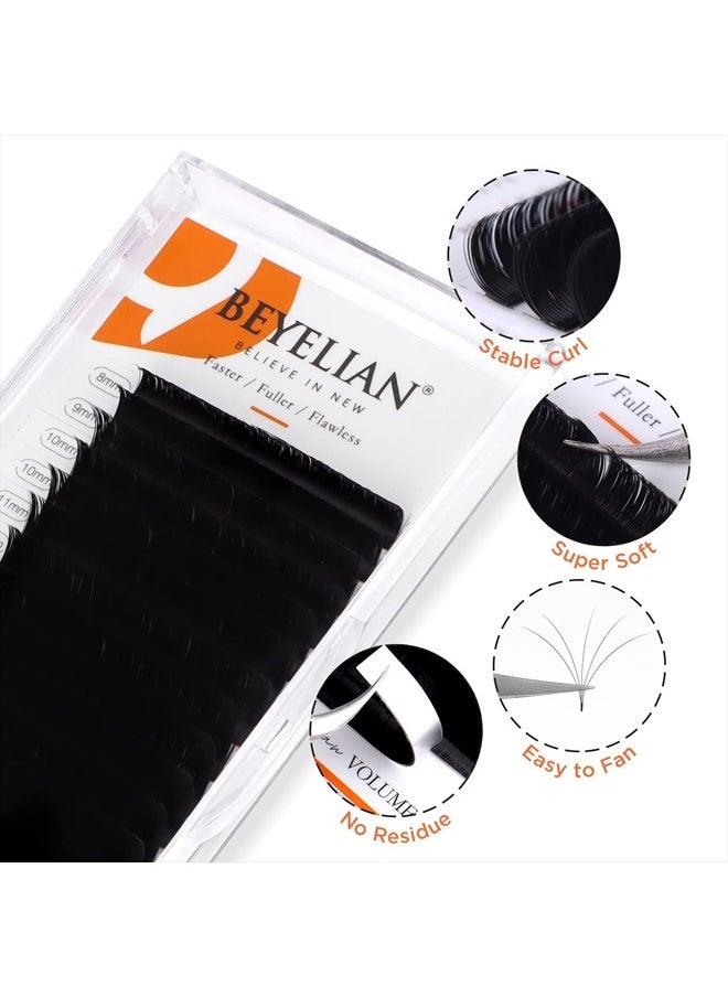 BEYELIAN Easy Fan Eyelash Extensions 0.03 Mega Volume Super Thin Lightweight Self Fans Lash Extension Matte Black Professional Salon Stylists Use D+ Curl 8-15mm Mix Tray  - Image 2