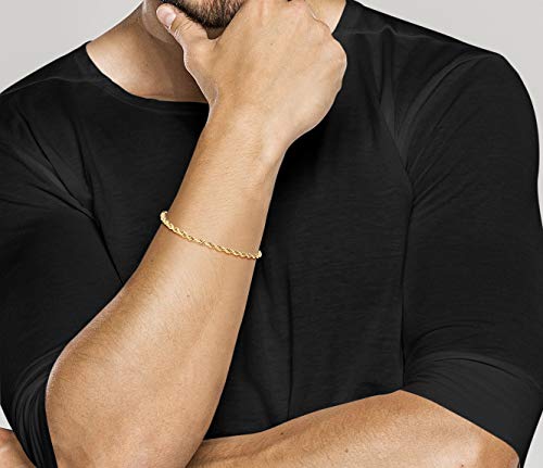 Miabella Italian 18K Gold Plated 925 Sterling Silver Italian 2mm, 3mm Braided Rope Chain Bracelet for Men Women, Made in Italy (3mm - Length 7.5 Inches) - Image 5
