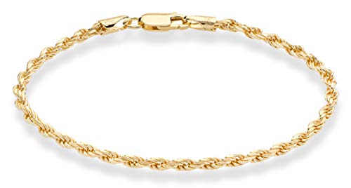 Miabella Italian 18K Gold Plated 925 Sterling Silver Italian 2mm, 3mm Braided Rope Chain Bracelet for Men Women, Made in Italy (3mm - Length 7.5 Inches) - Image 1