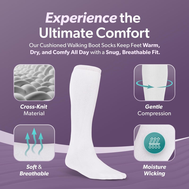 BraceAbility Walking Boot Sock Liners â€“ (1 Pair) Replacement Medical Tube Socks for Under Orthopedic, Air CAM Walkers, Fracture Boots, and Surgical Foot Cast Shoes for Men or Women (Tall White) - Image 3