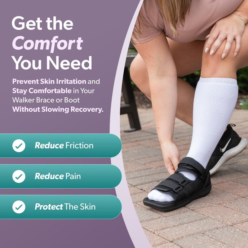 BraceAbility Walking Boot Sock Liners â€“ (1 Pair) Replacement Medical Tube Socks for Under Orthopedic, Air CAM Walkers, Fracture Boots, and Surgical Foot Cast Shoes for Men or Women (Tall White) - Image 5